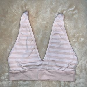 medium pink and white striped bra
